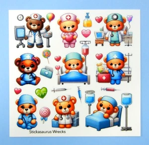 Health Care Bears Arzt & Krankenschwester Teddybären Stickerbogen - Bild 1 von 3