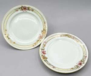 Set of 2 NIPPON Japan Hand-Painted Bread & Butter Plates Flowers & Raised Gold - Picture 1 of 4