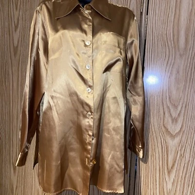 Vintage bonjour women’s satin blouse gold Size A4 / M - Image 1 of 4