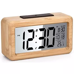 LED Digital Wecker Tischuhr Uhr Beleuchtet Funk Thermometer Holz Alarm Snooze - Bild 1 von 18