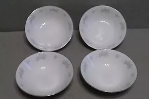 GUO GUANG CHINA JARDÍN PRESTIGIO SOPA CUENCOS DE ENSALADA Floral Blanco Plata Borde Juego 4 - Imagen 1 de 7