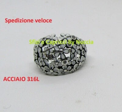 Anello donna bouquet di fiori ARGENTO S925 smaltato bianco - Immagine 1 di 3
