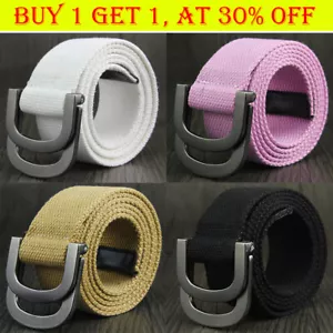 Mens Womens Belt Canvas D Ring Buckle Woven Military Waist Waistband combat UK - Picture 1 of 21