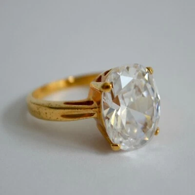 Costume Jewelry Gold Toned Metal Large Oval Stone Size 9.25 - Image 1 of 4