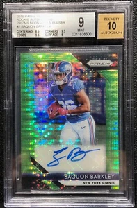 2018 Panini Prizm Saquon Barkley Rookie, #RA-SB, AUTO, NEON GREEN PUSLAR, BGS 9 - Bild 1 von 2