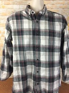 Camicia uomo Eddie Bauer a quadri grigia e rossa in flanella con bottoni taglia media X43 - Foto 1 di 12