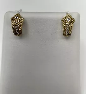 10 kt. Two Tone Half Hoop Earrings - Picture 1 of 5