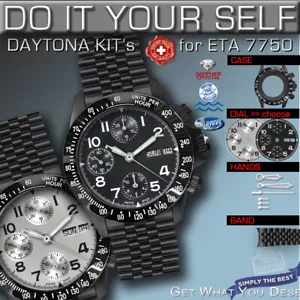 DO IT YOURSELF KIT: 7750 ETA-VALJOUX, DAYTONA, 316L, SCHWARZ PVD BESCHICHTETES GEHÄUSE & BAND - Bild 1 von 9