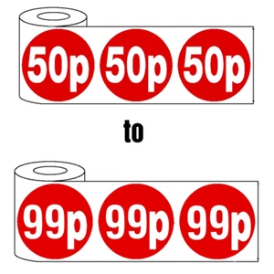 Pegatinas autoadhesivas rojas precio 50p y 99p etiquetas pegajosas etiqueta oscilante para Retai - Imagen 1 de 7