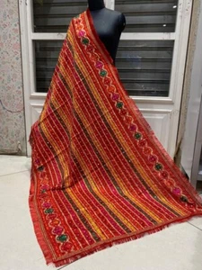 Mujer Dupatta Perla Espejo Hecho a Mano Gasa Chunni Trikon Impresión Digital Negro - Imagen 1 de 7