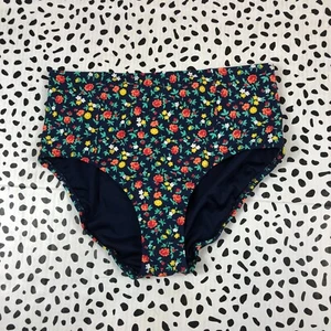 Lands End Deep Sea Floral Retro High-Waist Bikini SWIM BOTTOM Reg. 10 505869 - Picture 1 of 3