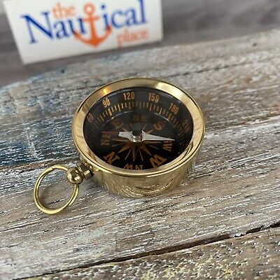 Brass Pocket Compass - Small Nautical Necklace Pendant - Camping Keychain - Gold • 6.36$