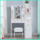 5-Drawers Vanity Makeup Table Dressing Desk and Stool Set + LED Lighted Mirror