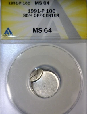 1991 ERROR ANACS MS64 OFF CENTER Roosevelt Dime NICE CH BU + O/C Coin  NR - Image 1 of 4