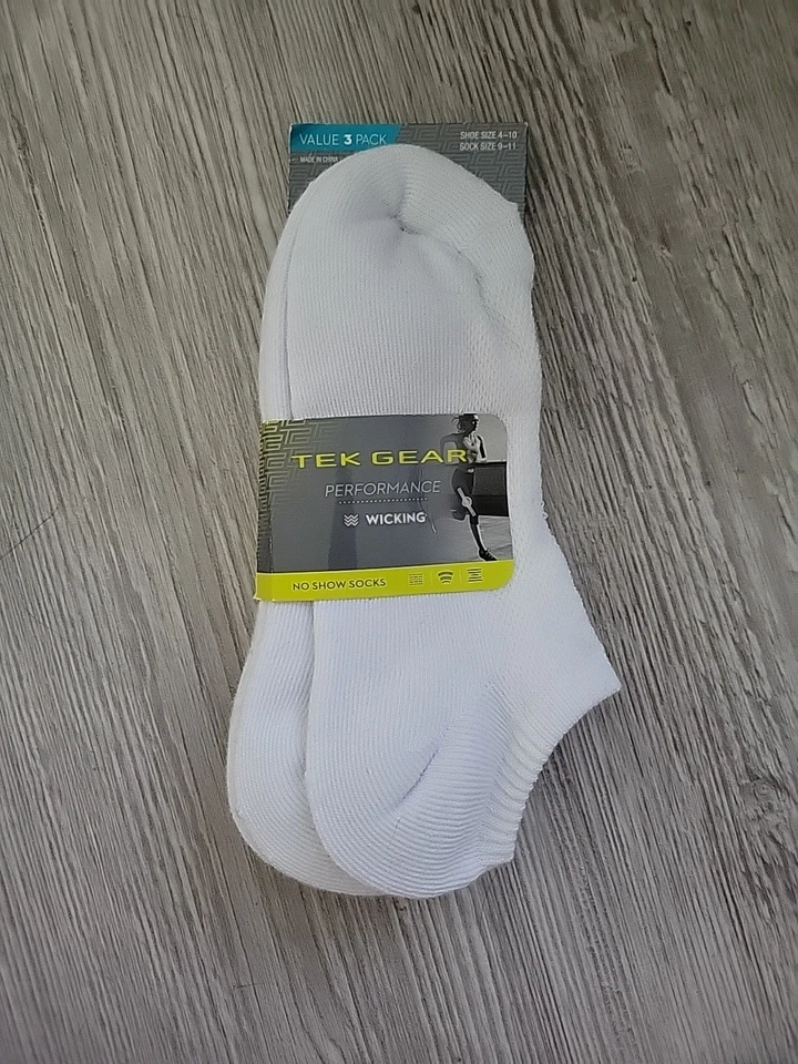 NEW TEK GEAR PERFORMANCE WICKING Women's White 3 Pack No-Show Socks Size 9-11 - Image 1 of 2