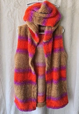 Acogedor chaleco con capucha Sherpa a rayas colorido Koolaburra by UGG para mujer talla L boho Foto 1 de 4