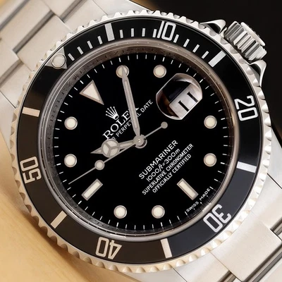 2007 CARD ROLEX SUBMARINER DATE 16610T 40MM BLACK STEEL ENGRAVED REHAUT WATCH - Image 1 of 4