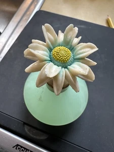 Vintage Jadeit Glas Parfüm Flasche Zerstäuber I W Reis mit Gänseblümchen Blume Top - Bild 1 von 9