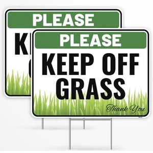 2PCS Keep Off Grass Sign with Metal Stakes 12" x 9" Corrugated Plastic Stay Off - Picture 1 of 6