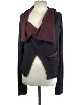 Sarah Pacini Black Burgundy Knit Cardigan Merino Wool Blend Size  — 第 1/4 张图片