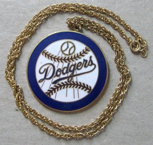 Los Angeles Dodgers Pendant Necklace Vintage 1970s Cloisonné Enamel 24" Chain - Picture 1 of 5