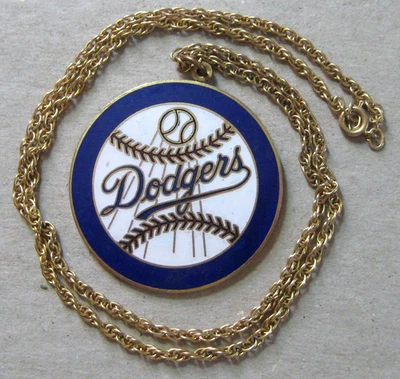 Los Angeles Dodgers Pendant Necklace Vintage 1970s Cloisonné Enamel 24" Chain - Image 1 of 4