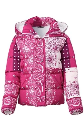 Chaqueta Abrigo M Bandana Estampado Paisley Rosa Puffer Venus Capucha Grande Nueva con Etiquetas  Foto 1 de 4