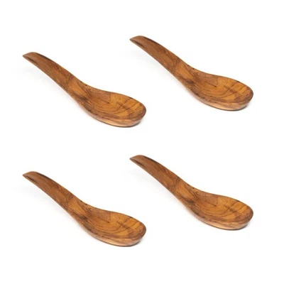 Set of 4 Javanese Teak Wood Soup Spoons - Perfect for Hot & Cold Ramen, Pho, ... - Image 1 of 4