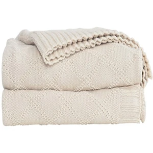 Baumwolle Strick Beige Überwurf Decke für Couch Schlafsofa - Home Dekorative Weich Coz... - Bild 1 von 6