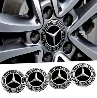 4PCS For- Mercedes-Benz Wheel Rims Center Hub Caps Black Wreath AMG 75mm Classic - Изображение 1 из 4