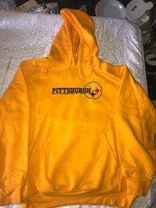 RARE Vintage ICEBOAT Yellow PITTSBURGH STEELERS LOGO Thick HOODIE Pullover sz L - Picture 1 of 15