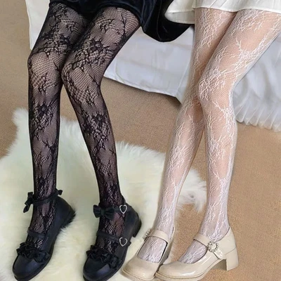 Medias de malla de nailon y poliéster para mujer de encaje floral red gótico punk Foto 1 de 4