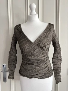 Stunning Vera Mont Vintage Khaki Gold V-Neck Occasion Party Top,Size Uk 12 - Picture 1 of 16
