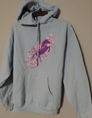Sudadera con Capucha Vaquera Caballo Flor Para Mujer M Azul Claro Rosa Púrpura Bolsillo Foto 1 de 4