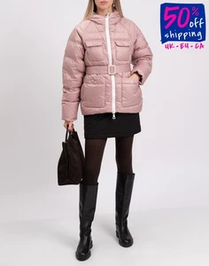 RRP €1098 IENKI IENKI Down Belted Puffer Jacket Size M Pink Full Zip Hooded - Picture 1 of 12
