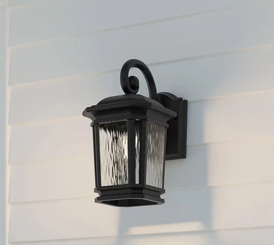 Luz de pared exterior cableada negra mate Quoizel Corrigan 1 luz 13,25 pulgadas H Foto 1 de 3