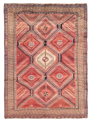 Vintage Geometric Area Rug 7'3" x 10'2" Traditional Hand-Knotted Wool Carpet - Image 1 of 4