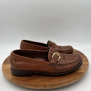Size 8 Cole Haan Mens Brown Leather Basket Weave Buckle Casual Dress Loafers - Picture 1 of 14