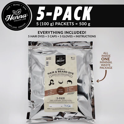 PACK OF 5 Light Brown Henna Hair & Beard Dye | 100% Natural | Henna Color Lab  - Image 1 of 4