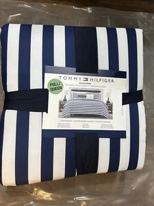New Tommy Hilfiger HUTCH STRIPE BLUE WHITE STRIPE FULL/QUEEN Comforter Set 3pc - Picture 1 of 5