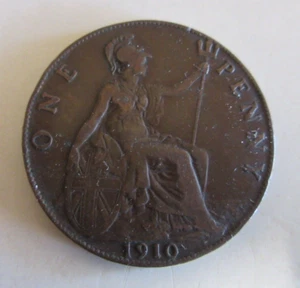 1910 - Great Britain - One Penny Coin - Britannia & King Edward VII - Circulated - Picture 1 of 4