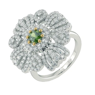 2.26ct Natürlich Rund Diamant Peridot 14k Weiß Gold Hochzeit Cocktail Ring - Bild 1 von 4