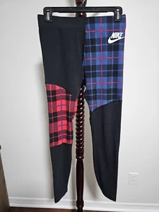 NWT Nike Sportswear Leggings In Black w/Red & Blue Sz S New - Picture 1 of 6