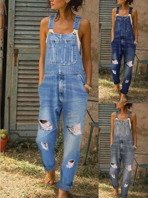 Frauen Denim Jeans Overalls Overall Strampler Damen Zerrissene Overal #X - Bild 1 von 4