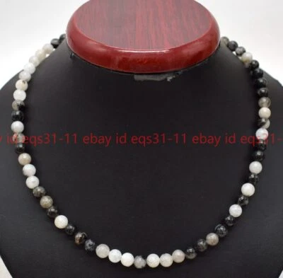 Hermoso Collar Raro 6/8/10 Cuarzo Negro Rutilado Redondo Piedras Preciosas Cuentas 18"" Foto 1 de 4