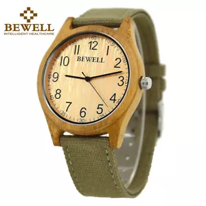 Bewell Unisex Ultra-thin Wooden Dial Quartz Watch Canvas Band Simple Wristwatch - Picture 1 of 10