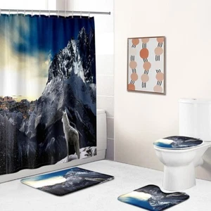 Juego de cortinas de ducha Forest Wolf alfombra de baño alfombra antideslizante cubierta de inodoro - Imagen 1 de 20