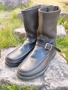 Russell Moccasin Daytona Riders Boots US 8.5 D Triple Vamp Black Navigator YKK - Picture 1 of 22