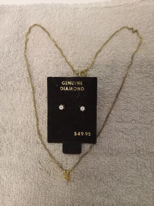 Jewelry 'Genuine Diamond' Studs with Pendant and Chain Lot - Picture 1 of 4