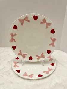 Set of 2 VALENTINES DAY Coquette Appetizer Dessert Plates Bows and Hearts - Picture 1 of 3